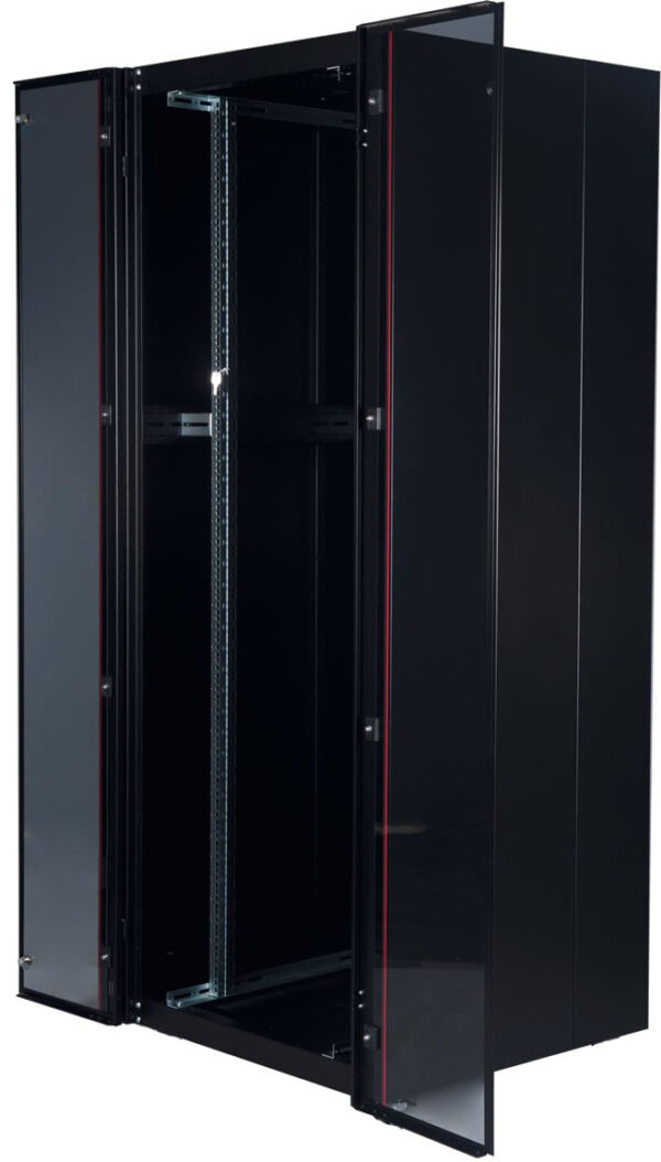 Armoire hyperline Lande 32U 19P 800x800mm avec porte avant en verre à double ouverture (LN-HL32U8080-BL-B) – Image 2