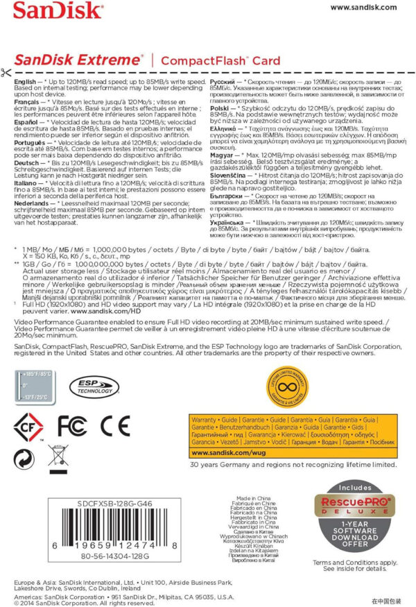 Carte mémoire SanDisk Extreme CompactFlash 128 Go (SDCFXSB-128G-G46) – Image 3