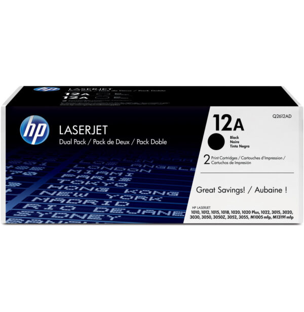 HP 12A Noir (Q2612AF) - Pack de 2 Toner HP LaserJet d'origine