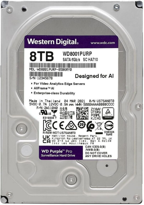 Disque dur interne 3.5" Western Digital Purple Pro 8 To pour la vidéo intelligente (WD101PURP) – Image 2