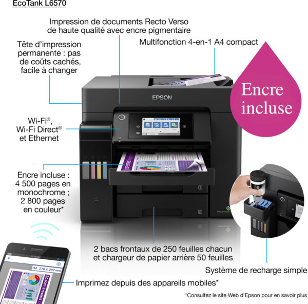 Epson EcoTank L6570 Imprimante multifonction à réservoirs rechargeables (C11CJ29403) – Image 2