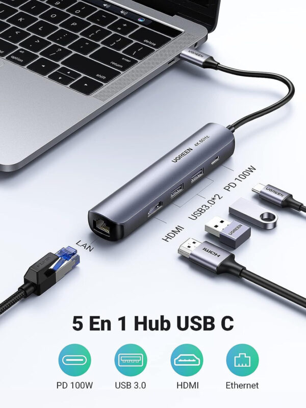 hub usb c ugreen 5 en 1 supporte pd power delivery 100w recharge 10919 1