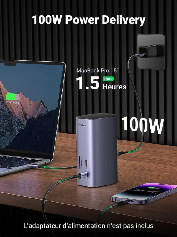 hub usb c ugreen revodok 12 en 1 supporte pd power delivery 100w recharge 90325 5