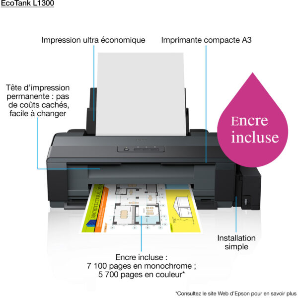 Prix Epson EcoTank L1300 Imprimante A3+ à réservoirs rechargeables (C11CD81403) -  7460.00 -  7460.00 – Image 6