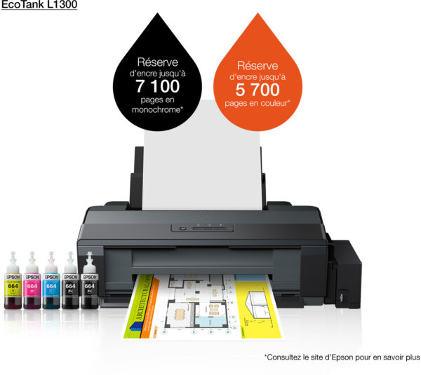 Prix Epson EcoTank L1300 Imprimante A3+ à réservoirs rechargeables (C11CD81403) -  7460.00 -  7460.00