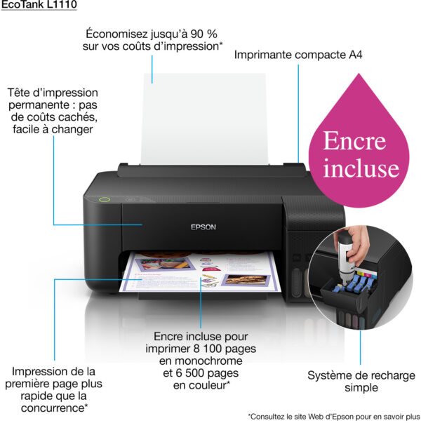 Prix Epson EcoTank L1110 Imprimante à réservoirs rechargeables (C11CG89402) -  1320.00 -  1320.00 – Image 3