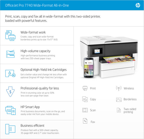 Imprimante A3 Multifonction Jet d’encre HP OfficeJet Pro 7740 (G5J38A) – Image 17