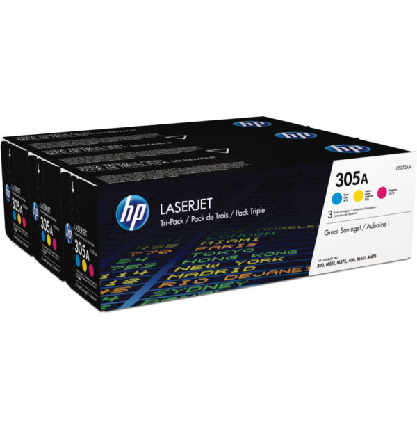 HP 305A Cyan/Magenta/Jaune (CF370AM) - Pack de 3 toners couleur HP LaserJet d'origine