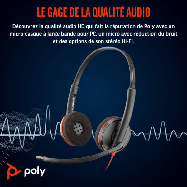 Micro-casque POLY Blackwire 3220 stéréo USB-C + adaptateur USB-C/A (8X228AA) – Image 5