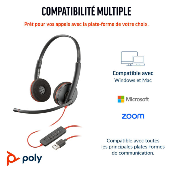 Micro-casque POLY Blackwire 3220 stéréo USB-C + adaptateur USB-C/A (8X228AA) – Image 6