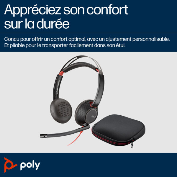 Micro-casque POLY Blackwire 5220 stéréo USB-C + connexion 3,5 mm + adaptateur USB-C/A (8X231AA) – Image 5