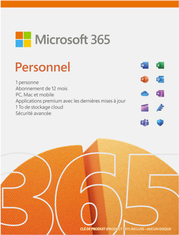 Microsoft 365 Personal Français - abonnement 12 mois pour 1 personne (PC, Mac, iOS et Android)