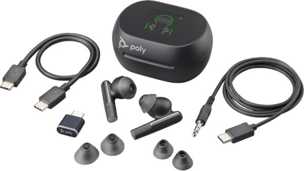 Prix POLY Écouteurs noir charbon Voyager Free 60+ UC + adaptateur USB-C BT700 + étui de charge avec écran tactile (7Y8G4AA) -  -  – Image 6