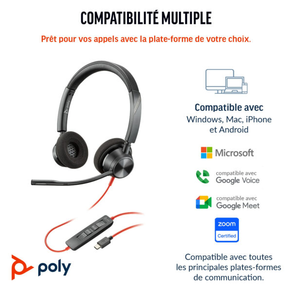 POLY Micro-casque Blackwire 3320 stéréo USB-C + adaptateur USB-C/A (8X219AA) – Image 3