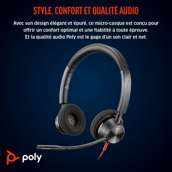 POLY Micro-casque Blackwire 3320 stéréo USB-C + adaptateur USB-C/A (8X219AA) – Image 6