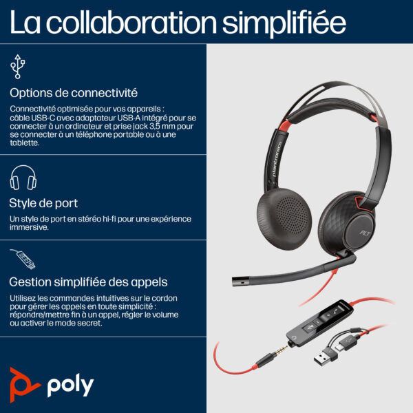 Prix POLY Micro-casque Blackwire C5220 USB-C + câble commandes (lot) (805H3A6) -  -  – Image 6