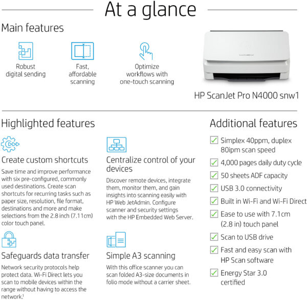 Scanner HP ScanJet Pro N4000 snw1 (6FW08A) – Image 8