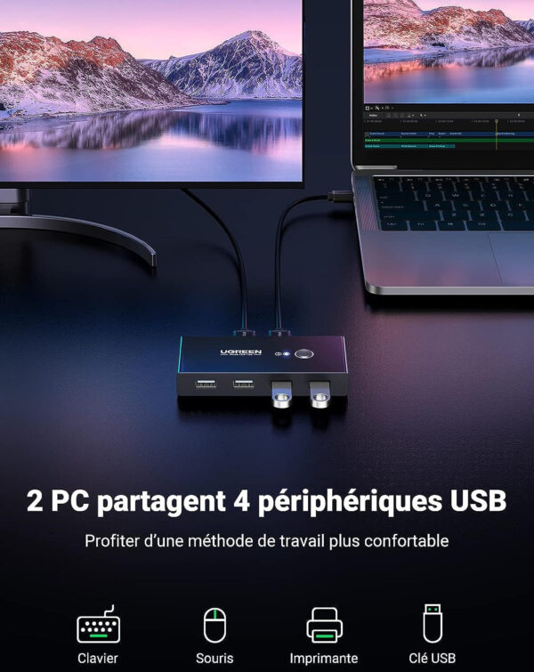 switch commutateur usb 20 ugreen 4 ports pour 2 pc 2 entrees 4 sorties usb 30767 2